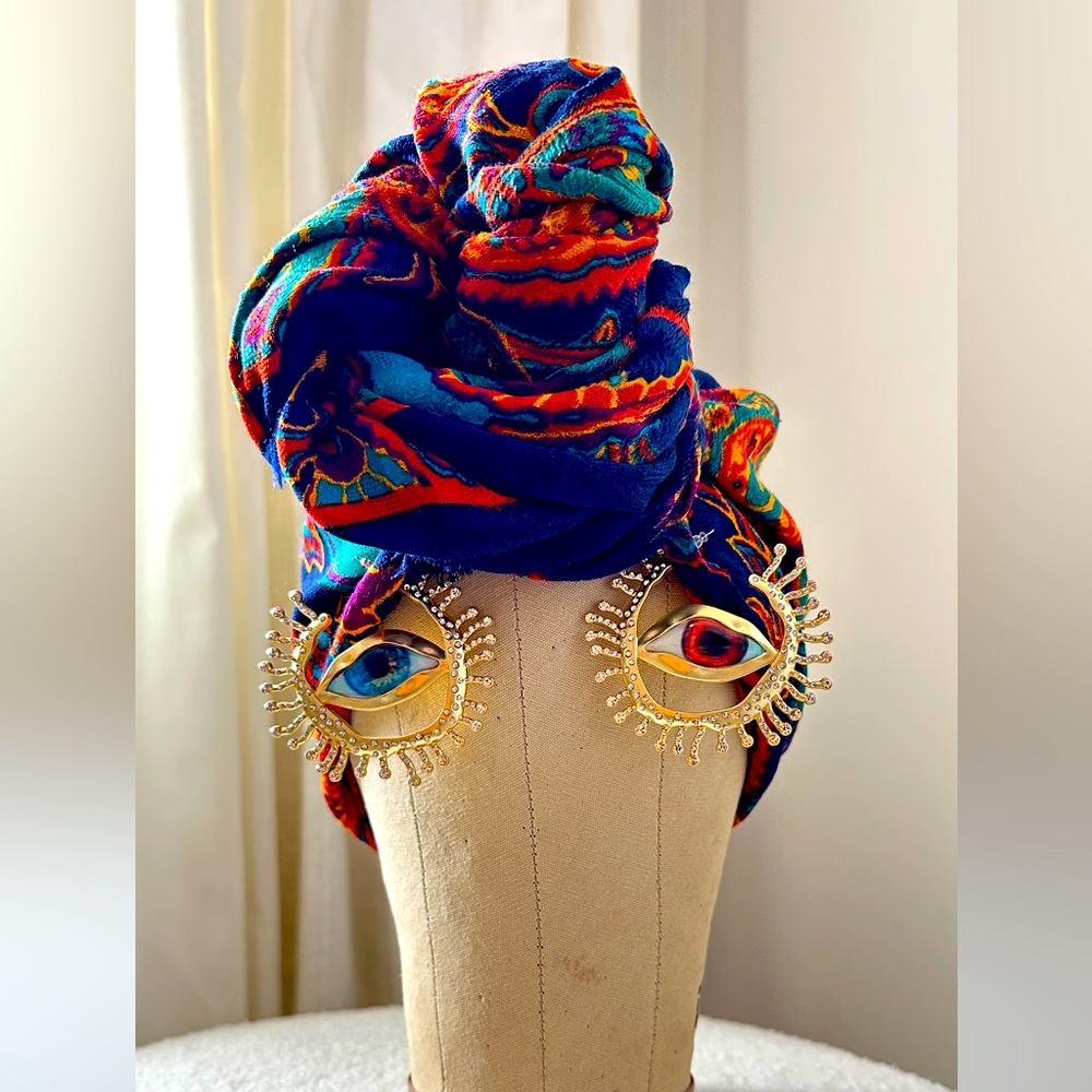 Vintage Christian Dior Color Paisley & Floral Square Fringe Edge Scarf